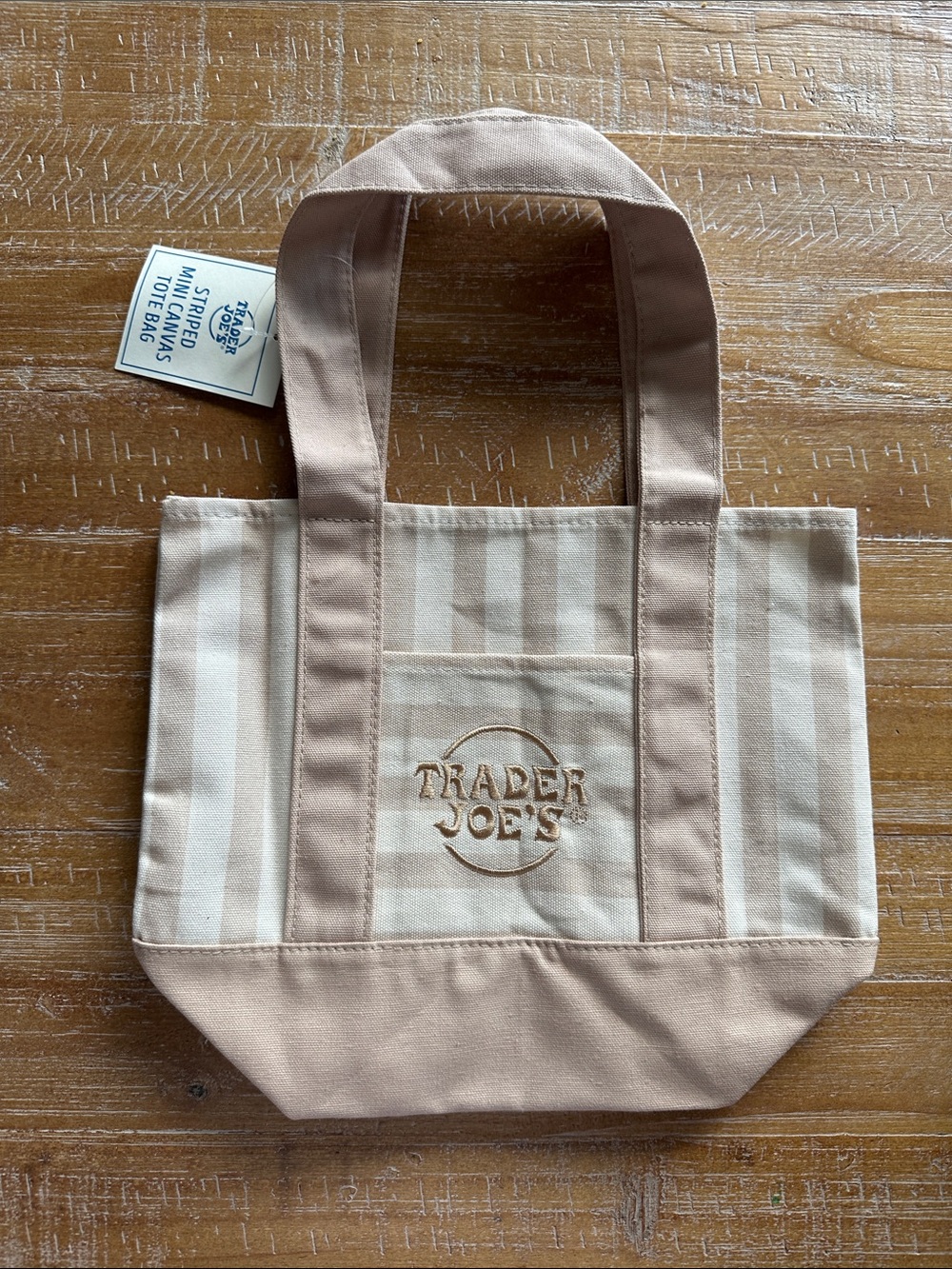 Trader Joe's Beige Stripe Canvas Mini Tote Bag